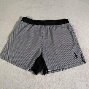 TACHUNTFISH Shorts Mens 3XL Black White Striped Lined 6" Inseam Athletic Fishing